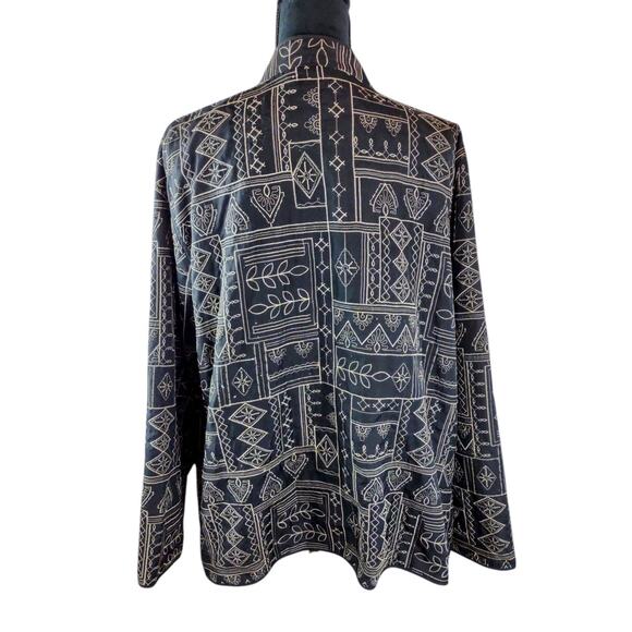 ALFRED DUNNER Jacket 2X Black Ecru Geometric Floral Lightweight Fall - Picture 3 of 5